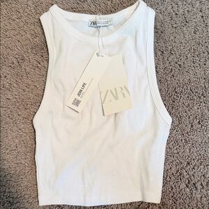 Zara Women's Classic Crop White Tank Top